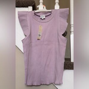 Blue Rain Lilac Ribbed Flutter Sleeve Tank Top